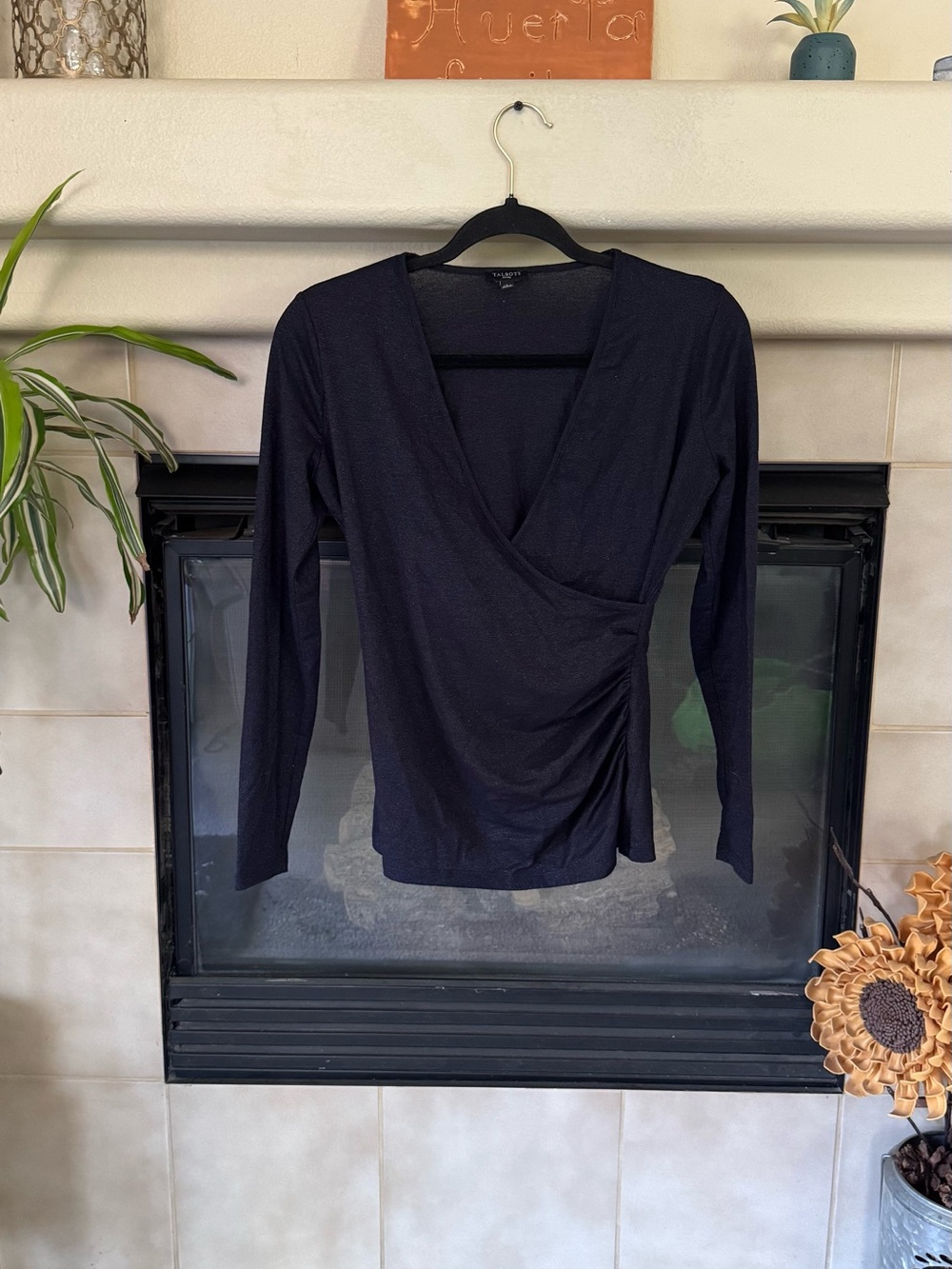 Talbots Black Long-Sleeve Wrap Top